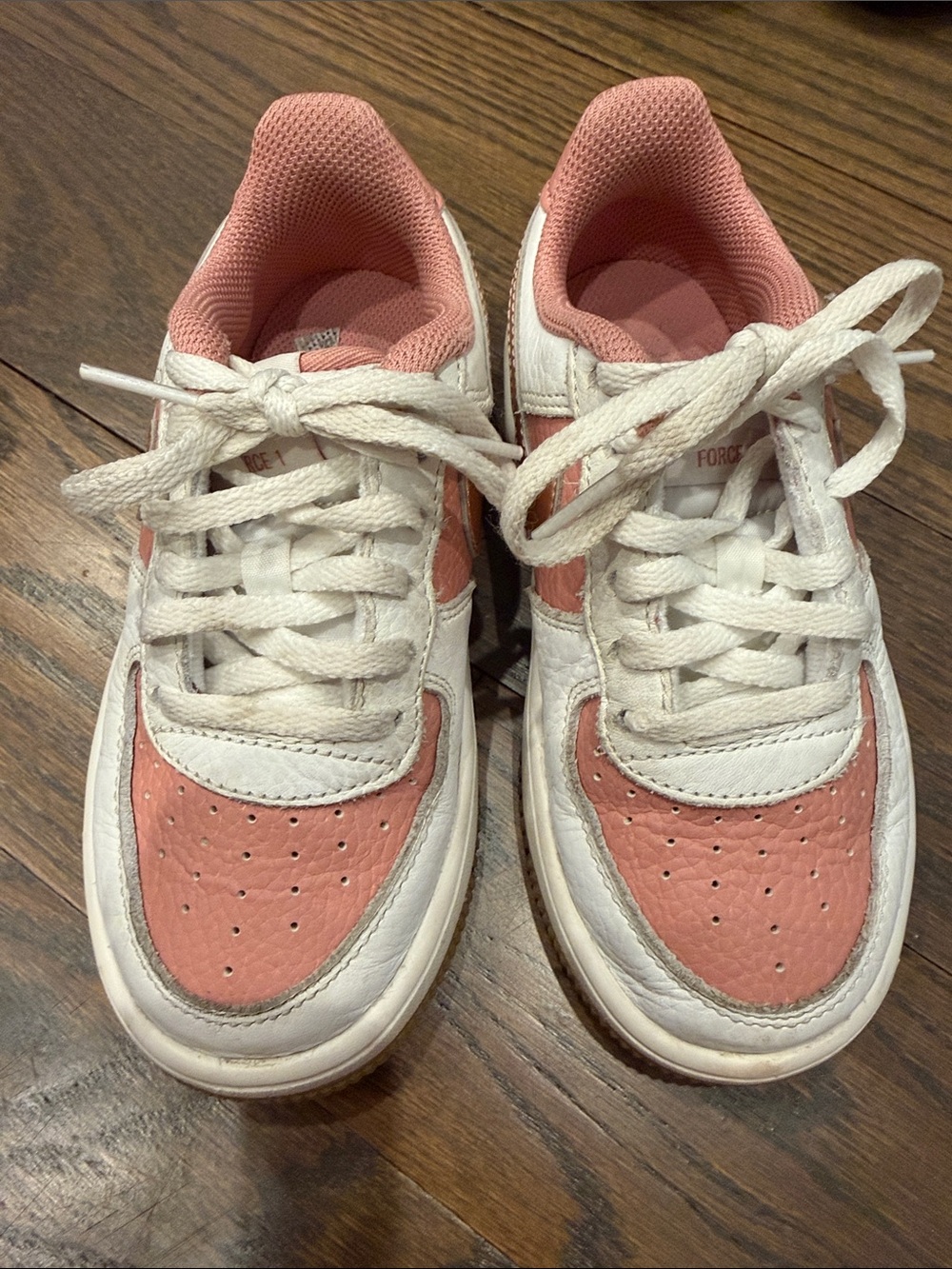 Kids girls Air Force ones Nike White and Pink Athletic Sneakers